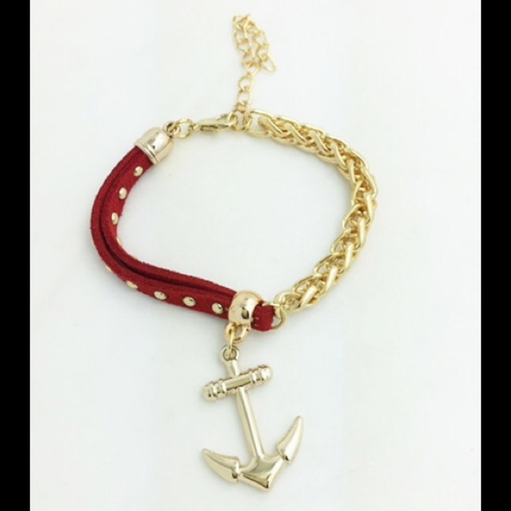NEW White Red or Black Leather Chain Anchor Bracelet - Picture 2 of 5